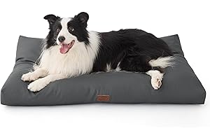 Bedsure Waterproof Large Dog Bed - XL 104X69cm Washable Dog Mattress, Outdoor Dog Crate Mat with Oxford Fabric Removable Cover, Water Resistant Anti-slip Flat Pet Pillow Bed for Crate Mat, Grey