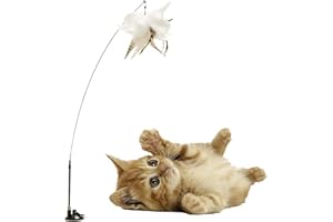 NEMEI Piuma lunga asta gatto bastone interattivo per liberare la natura del gatto, filo d'acciaio elastico asta estesa, base a ventosa dura e ferma, due modalità per migliorare il divertimento del gatto