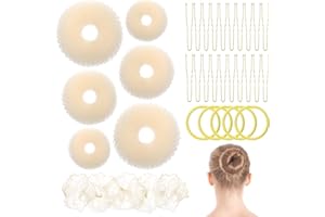 AOZUO Donut Hair Maker Set, 6 Doughnut Makers, 5 Invisible Nets, 5 Bobbles, 20 U-Shaped Clips for Children, Girls and Women