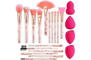 pinceaux maquillages FILY DUAIU 16 bâtonnets pinceaux de maquillage professionnels pinceau fond de teint pinceau fond de tein en marbre avec 4 éponges de maquillage