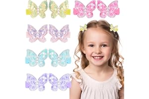 LOGHOHU 10 Stück Schmetterlings Haarspangen Mädchen,3d Bunte Pailletten Schmetterling Haarspange mit Perlen,Realistische Glitter Schmetterlingsclip Haarschmuck für Mädchen Baby Kinder Haar Accessoires