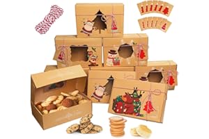 Hymarvo 12 Pezzi Scatola Biscotti Natale Kraft Carta, Regalo Grandi Scatole Natalizie, con Finestra di Visualizzazione Biglietti DIY
