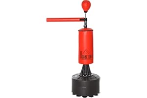 HOMCOM Sac de Frappe sur Pieds Punching Ball brunier 3 en 1 avec Ballon de Vitesse Bras Flexible Rotatif Hauteur réglable revêtement synthétique Base HDPE dim. 88L x 48l x 155-205H cm
