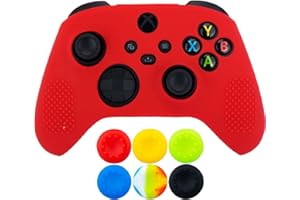 9CDeer 1 Piece of Silicone Protective Cover Skin + 6 Thumb Grips for Xbox Series X/S Controller Red