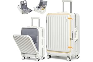 Sea choice 2 Piece Luggage Set 20/28 Front Opening Luggage PC Hard Shell Suitcase Top Opening Luggage Suitcase with USB Port Cupholder TSA Lock 4 Wheels