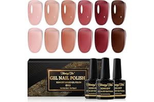 Shining She Esmaltes Semipermanentes para Uñas de Gel UV LED,Jelly Rosa Rojo Oscuro Marrón,6 Colores Cristal Translúcido Kit Pintauñas Semipermanentes Salón de Uñas Creativas,8ML