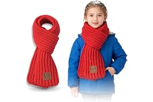 HUSHRICH Warm Kids Knit Scarves Soft Knitted Neck Warmer Scarf Warm Scarves Wrap for Boys Girls 100 ×9 cm (Red)