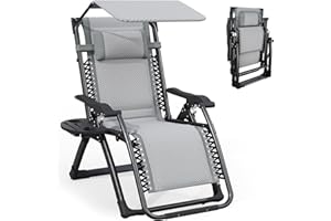 ATORPOK SHOP Zero Gravity Lounge Chair - Foldable Patio Recliner w/Adjustable Canopy, Headrest & Cup Holder for Backyard, Poolside & Beach (Gray)