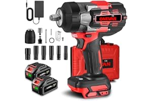 ONEVAN avvitatore a impulsi a batteria, 1700Nm Brushless avvitatore ad impulsi con 2 batterie da 4,0 Ah, 1/2" avvitatore a percussione senza fili