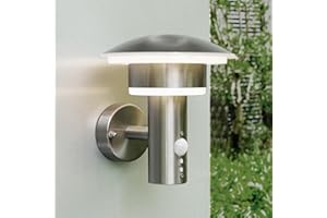 NBHANYUAN Lighting® Outdoor LED Wall Light with Motion Sensor Outside Lights SUS304 Stainless Steel Mains Powered PIR External Weatherproof 3000K Warm White Light for Front Door, Porch 1000LM IP44