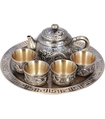 Service Thé Marocain Complet Théière 750ml Plateau 32cm 6 Verres - Artisanal Fès