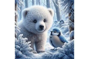 HKLIOPU Kit de broderie au point de croix pour adultes,ours polaire et oiseau,11ct point de croix kit complet,décoration murale pour la maison,40x40 cm