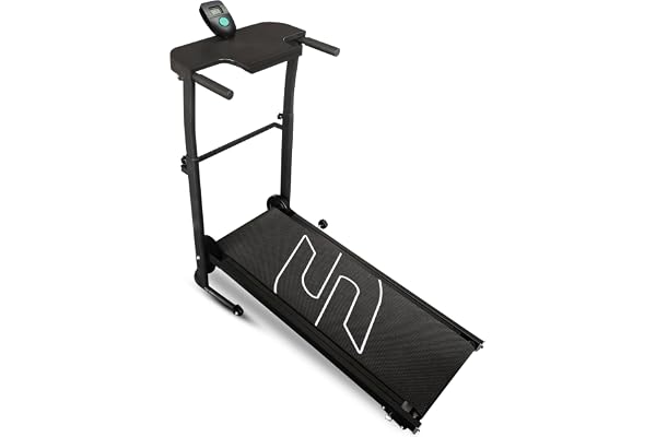 Sparnod Fitness STH-550 Manual Foldable Treadmill for Home Use, Your Pace Your Power Real-Time Tracking 5-Layer Anti-Skid Belt 100 35 cm Deck Shock Absorber Manual Incline Mobile Holder Compact Design