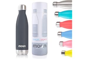 Moon Bottles - Insulated Water Bottle That Lasts Forever - 18/8 Stainless Steel Vacuum Flask - Double Walled Drink Bottle - Thermal Metal Flasks, Leakproof, 24hrs Cold & 12 Hot (750ml, Matte Black)