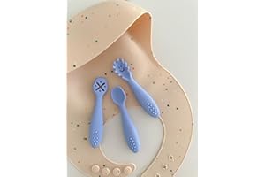 leyla&e Baby Esslernlöffel (3er Set) für eigenständiges Essen | BPA-frei & LFGB-zertifiziert | Spülmaschinenfester Silikonlöffel | Lernlöffel geeignet für BLW (Leuchtendes Blau/Serenity Blue)