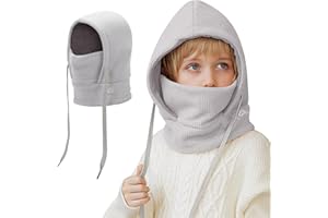 Mayoii Cagoule thermique d'hiver pour enfants, masque de ski multifonction coupe-vent, chapeau en polaire tricotée chaude, capuche, écharpe de cou pour garçons et filles de 4 à 12 ans