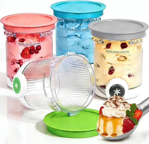 4 Stück Behälter für Ninja Swirl by CREAMi – Kompatibel mit Ninja NC700 NC701EU – 480ml Eiscreme Pints mit Deckel – BPA-frei, Spülmaschinenfest (Farbige Deckel)