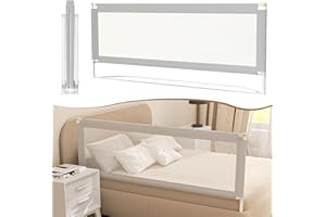 Eulenke 200cm Bed Rail Foldable, 68-95cm Height Adjustable Toddler Bed Guard with Double Safety Lock, Vertical Lifting Anti-Fall Beds Mesh Guardrail for Full Size Queen King Mattress