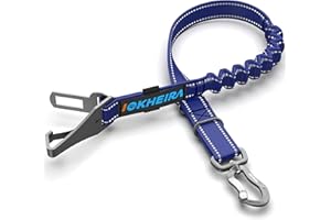 IOKHEIRA Cinturón Seguridad Perro, Ajustable Perros Correa con Elástico y Fuerte Mosquetón, Cinturón De Seguridad para Perros Apto para Todos Los Perro Medianos y Grandes (Azul)