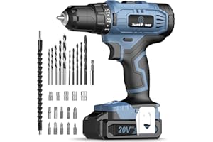 C P CHANTPOWER Cordless Drill Set, 20V Power Electric Drill/Driver with Lithium-ion Battery and Charger, 16+1 Torque Setting, 2 Variable Speed, 10mm Keyless Chuck, Built-in LED