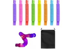 BEIIEB Packung mit 8 leuchtenden Pop-Röhren mit 1 Kordelzug-Organizer, buntes sensorisches Spielzeug, dehnbares Schlauchspielzeug, leuchtet im Dunkeln, perfekt für Kindergeburtstagsgeschenke