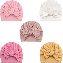 Bonnet Turban Bébé DRESHOW - Lot De 4, Coton Doux, Nœuds Papillons, 0-3 Mois