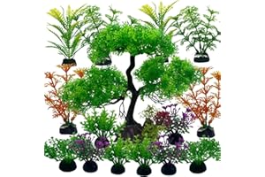 Vibury Décoration D'aquarium Les Arbres, 16 Pièces Vert Plantes Artificielle Aquarium Deco, Terrarium Plante Décoration pour Aquarium