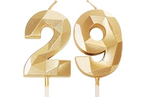YAAVAAW Świeczki na 29. urodziny, złote świeczki z numerem 29 Świeczki urodzinowe, dekoracje na tort dla dziewczynek i chłopaków, dla niej i niego, dla kobiet i mężczyzn, na 29. urodziny, złoto, dekoracje na