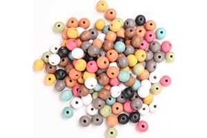 HERZONE 500 perline rotonde di legno colorate in legno naturale opaco da infilare, per la produzione di gioielli fai da te (colorato/10 mm)