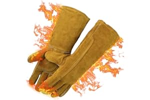 Cimvidi Rękawice spawalnicze ze skóry bydlęcej, ogniotrwałe do 600°C, rękawice do grilla, z ochroną przedramion, rękawice robocze do spawania, grillowania i prac ogrodowych, rozmiar L, żółte (36 cm)