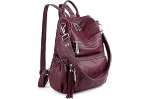 UTO Damen Rucksack PU Washed Leder Modischer Multifunktionsrucksack mit Quastendesign Lässige Schultertaschen Frauen Tasche mehres Kompartiment Schule Schulrucksack Damen-Rucksackhandtaschen