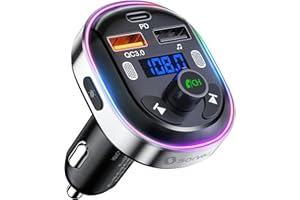 Bluetooth 5.3 FM Transmitter, SONRU Bluetooth Auto Radio Adapter, Metall PD 30W & QC3.0 Schnelles Autoladegerät mit Freisprecheinrichtung, Stärkere Dual-Mikrofone, Unterstützt USB-Stick, Ringlicht