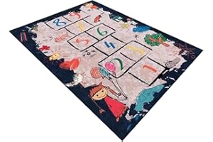 Banziaju Hopscotch Rug for Kids, Hopscotch Play Rug Fun Educational Game Play Mat Numbers Hopscotch Design Printed Area Rug Mat Non-Slip Rubber for Kids Room Nursery