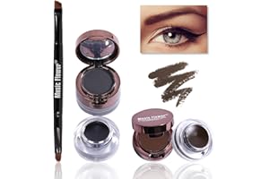 Music Flower Gel Eyeliner Eyebrow Powder, Black Brown Waterproof Eyeliner Gel, Smudgeproof Long Lasting Makeup Eye Liner with Brush Mirror, 0.49 Ounce, Pack of 2