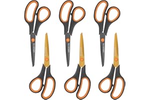 KUONIIY Forbici da 20,3 cm con impugnatura morbida e confortevole, lame affilate con rivestimento in titanio, 6 pezzi