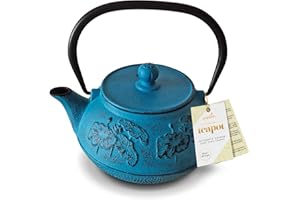 Charbrew Blue Chinese Cast Iron Teapot with Stainless Steel Tea Infuser (900ml/4.5 Cups)
