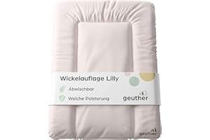 Geuther Wickelauflage abwaschbar 52x75 cm | Wickelunterlage Lilly für Wickelregal Clarissa & andere |Erhöhter Rand, Kopfschutz für Sicherheit | Wickeltischauflage | Design Entertwined Pink