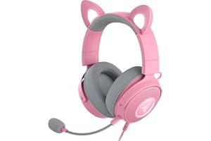 Razer Kraken Kitty V2 Pro - Auriculares Gaming RGB con Cable y Orejas Intercambiables (Orejas Intercambiables de Gatito, Oso y Conejito, Iluminación Reactiva en Streaming) Quartz Rosa