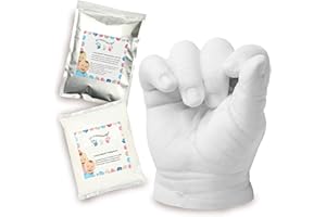 Lucky Hands® Kit de Moulage 3D | Fabriqué en UE | Masse de moulage rapide spécialement pour bébés et poudre de coulee pour mouler les mains et les pieds (0-6 mois | sans accessoires, 4-6 moulées)
