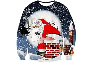 Psafagsa Pulls de Noël Hommes Drôle 3D Pull à Manches Longues Sweatshirt Moche de Noël Christmas Ugly Sweater Sweat de Noël Moche Cadeau de Noël