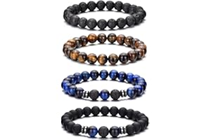 Hipwope 3-4Pcs Männer Perlenarmband Set - Elastische 8mm Perlen Tigerauge Armbänder für Männer Frauen Geschenk