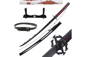Hashiman - Katana Bleach - Réplique Manga Sabre + Support Epée Bois + Ceinture - Catana Japonais Cosplay Décoration Jouet Enfant Adulte - Jeu Déguisement Deco Ninja (V2)