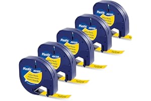 Nastro per Etichette MarkField Compatible con Dymo LetraTag Plastica 12mm x 4m Nastri Nero su Giallo S0721620 91202 para LT-100H LT-100T LT-110T QX 50 XR XM 2000