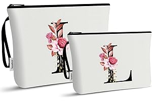 Vavabox Trousse de Toilette Personnalisée pour Femme - Tissu Premium & Fermeture Éclair Robuste, Cadeau Parfait Femme, Idée Cadeau Unique pour Fille, Mariée ou Demoiselle d'honneur (L, Blanc 2 Pièces)