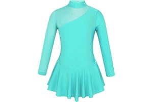 MSemis Vestido Patinaje de Manga Larga para Niña Leotardos de Danza Maillot con Falda Gimnasia Rítmica con Pedrería Brillante Disfraz de Bailarina 4-16 Años