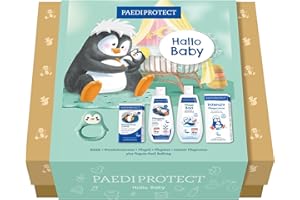 PAEDIPROTECT Hallo Baby Set, Pflegeset für Neugeborene und Kinder, 5-teilige Erstausstattung zur Geburt, von pflegendem Babyöl bis mildem Badezusatz, ohne Mikroplastik, vegan