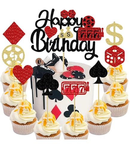 12-teiliges Casino-Party-Kuchendekorationsset – Cupcake-Topper Mit Las Vegas-Motiven