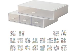 Zfseyuh 2 Organizadores de Escritorio Apilables Cajonera Sobremesa con Pegatinas Decorativas Multifuncional Cajoneras Escritorio de Plastico para Officina Tocadores