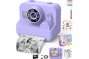 CONMRO Appareil Photo Enfant - 1080P Selfie Appareil Photo Instantané Écran 2,4 Pouces, avec Papier d'impression + Carte 32 GB, Jouet Cadeau de Noël pour Filles et Garçons 3-14 Ans (Violet)