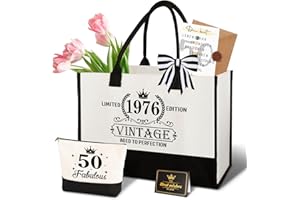Giftota 50. Geburtstag Geschenk Frau – Vintage 1976 Canvas Einkaufstasche Tragetasche Kosmetiktasche Set mit Grußkarte – 50. Geburtstagsgeschenk für Mama, Freundin, Kollegin oder Schwester